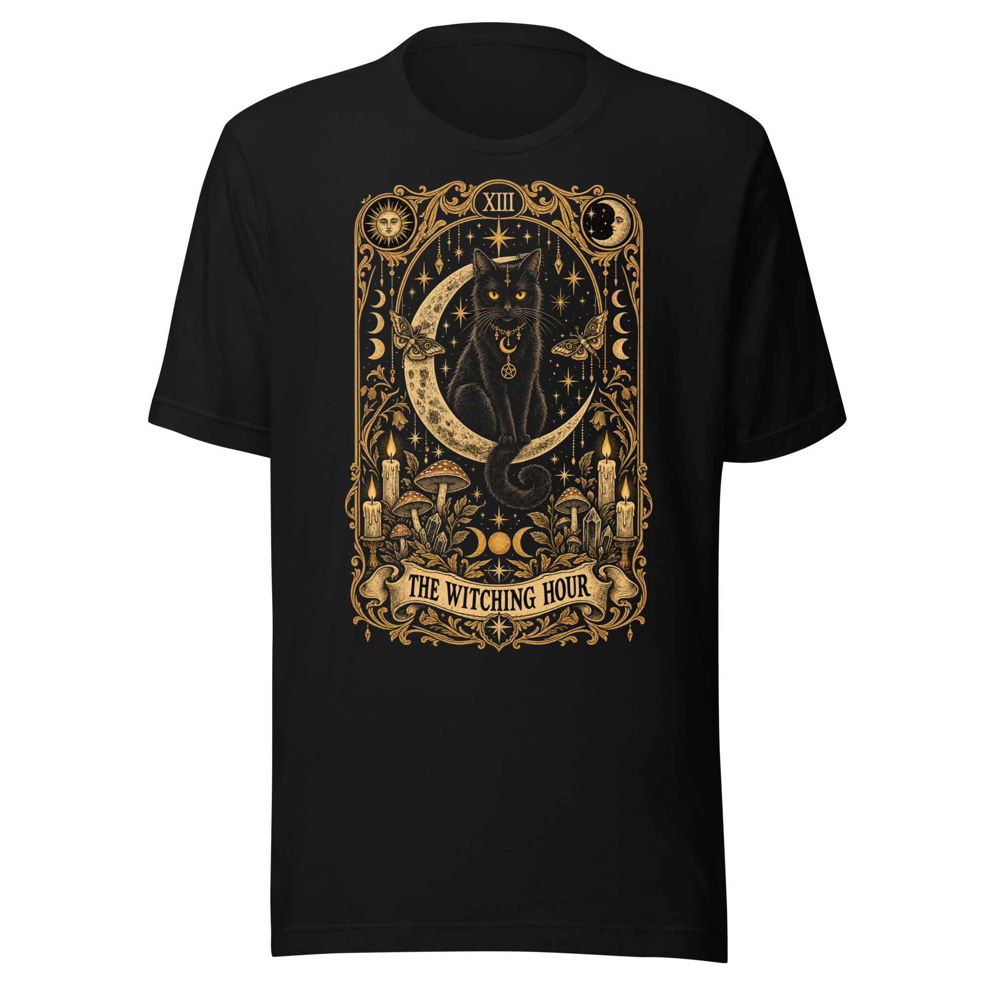 The Witching Hour Black Cat Tarot Halloween T-Shirt โ Men's / Unisex