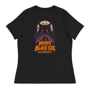Night of the Black Cat Retro Horror Halloween T-Shirt – Women's Relaxed Fit